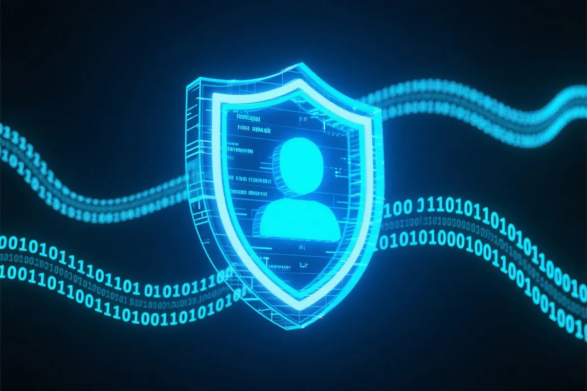 一个代表数据安全的盾牌和锁的图标，背景是数字代码。